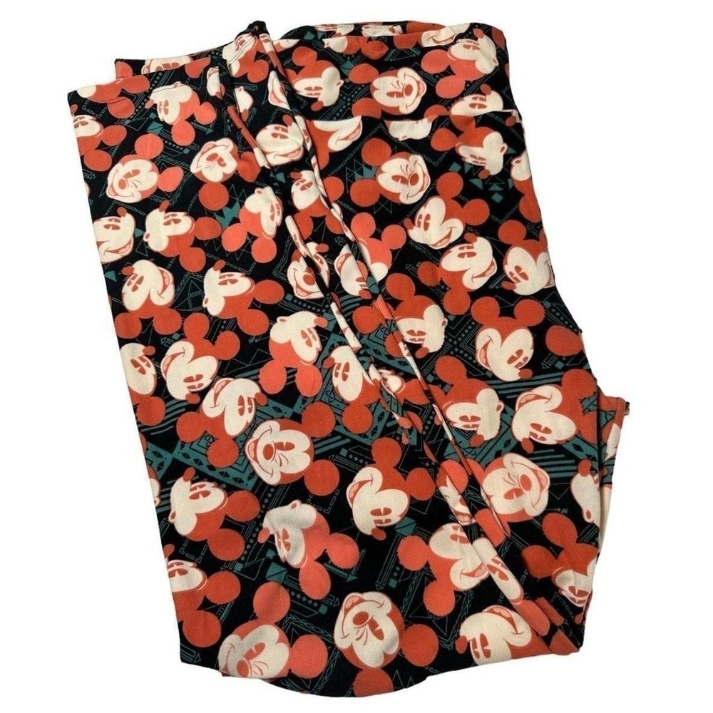 LuLaRoe Disney Mickey Mouse Leggings Tall & Curvy T&C Black Red Geometric